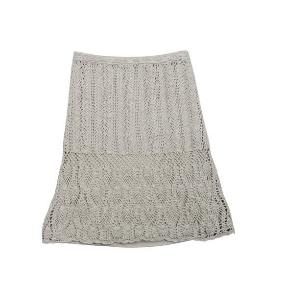 Vintage Y2K Bandolino khaki crochet knit low rise midi skirt L - Picture 2 of 4